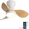 ycwdcz Ø56cm Mini Lampadario con Ventilatore da Soffitto, Ventilatore a Soffitto con Luce e Telecomando Piccolo, Reversibile Estate Inverno Modalità 6 Velocità Motore DC Silenzioso, Bianco + venatura legno