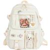 ARVALOLET Zaino per studenti universitari, alla moda, in nylon, con ciondolo in peluche, grazioso stile giapponese kawaii, per ragazze adolescenti, Beige, 40x30x11cm/15.75x11.81x4.33in
