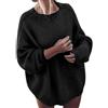 Generic Maglione da donna con scollo rotondo a coste per le donne alla moda, casual, caldo, in cotone, semplice e largo, maglia elegante e comoda, Nero , XXL