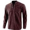 FAWHEWX Camicia da Uomo Mid Century Vintage Classica con Lacci a Maniche Lunghe Henley Camicia da Uomo con Coulisse Henley in Cotone Hippie Nonno Tascabile(F-rosso/4XL)