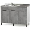 Linea Azzurra Sottolavello 120 Solo Mobile Cucina con 3 Ante in Legno Made in Italy H85xL120xP50 cm Facile da Montare (Vasca a Sinistra, Cemento)