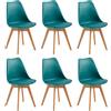 EGGREE Set di 6 Sedie Sala da Pranzo Sedie da Cucina con Gambe in Legno Sedie Ufficio Imbottita in Pelle PU Moderne Design, Turchese