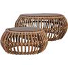vidaXL 2x Tavolini da Caffè Rustici Rotondi Eleganti Robusti Tavolo Basso da Salotto in Rattan Naturale Ripiano in Massello di Teak