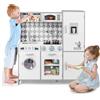 HOMASIS Cucina Giocattolo per Bambini in Legno, Cucinetta per Bambino con Rubinetto, Lavatrice, Forno a Microonde e Fornello a Gas Sonoro e Luminoso, Cucina per Bambini da 3+ Anni (Modello 1, Bianco)