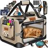 LOVPET® Trasportino per Cani e Gatti Pieghevole - Box incl. Borsa per Il Trasporto e Ciotola - Casetta per Il Trasporto di Animali Domestici, Beige, L