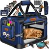 LOVPET® Trasportino per Cani - Box per Cani Pieghevole incl. Borsa per Il Trasporto e Ciotola - Cani e Gatti - casetta per Il Trasporto di Animali Domestici, Blu marino, M