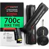 Fincci Copertoni Bici Corsa 700x25c - Set Coppia Pieghevole Pneumatici Bici 28, e 2x camera d'aria 700x25, Gomme con Anti-puntura Antiforatura da 1mm - per Sport Strada Ciclo Bici - Confezione da 2