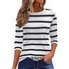 Arevill T-shirt da donna con maniche a 3/4 girocollo basic casual top a righe/tinta unita/stampa camicie, bianco e nero, M