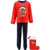 Paw Patrol Pigiama per Ragazzi, T-Shirt e Pantaloni Lunghi Set da 2 Pezzi per Ragazzo, Pigiama in Pile Rosso Design Chase, Include Calza di Natale, Regalo per Bambino | Taglia 6 Anni - Rosso