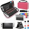 FYOUNG Custodia da trasporto per Nintendo Switch OLED e pacchetto di accessori protettivi, custodia da viaggio con interruttore OLED, pellicola protettiva, kit di accessori per impugnature per