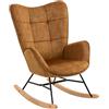MEUBLE COSY Sedia a Dondolo Poltrona Imbottita Relax con Braccioli Schienale Alto per Soggiorno Cameretta in Tessuto con Gambe in Legno, Marrone