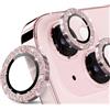 imluckies Glitterato Pellicola Fotocamera per iPhone 15 / iPhone 15 Plus, HD Chiaro Anello in Lega di Alluminio & 9H Vetro Temperato Fotocamera Protezione, Brillante Rosa