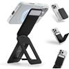 MOFT MOVAS - Treppiede per smartphone, ultra sottile e portatile, pieghevole, in pelle vegana, per Magsafe, 3 in 1, con supporto magnetico per carte di credito, mini selfie stick, nero profondo