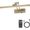 Pasoar Luce di quadro a batteria Ottone 40CM lungo Luci da parete ricaricabili LED dimmerabile con braccio oscillante e funzione timer Luce da parete senza fili per interni Colore oro
