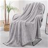 Exclusivo Mezcla Coperta in Pile, Leggero, Reversibile, Morbido, 130x170 cm | per Divano, Letto e l'Aperto, Copriletto Multi-Uso, Jacquard a Chevron, Tutte le Stagioni, Grigio Chiaro