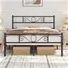 Yaheetech Struttura Letto Matrimoniale in Ferro Battuto a Doghe 160 x 200 cm Testiera Elegante in Metallo Stile Rustico Moderno Nero