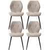 HJhomeheart Set di 4 Sedie da Pranzo, Sedie da Cucina Moderne, Sedie Imbottite con Gambe in Metallo, Cuscini in Tessuto con Motivo a Rombi, Beige