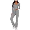 Generico Completo Sportivo Donna Tuta da Ginnastica 2 Pezzi Tinta Unita Maniche Lunghe Top + Pantaloni Sportwear per Yoga Palestra Fitness (Light Gray, S)