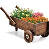 FANTASK Carrello per fiori in legno, con ruote e manici, con foro di scarico, colore: marrone