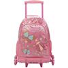Totto - Zaino Scuola con Ruote, Modello Catarina, Zaino Grande, Capacità 35 Litri, 2 Scomparti, Sistema Tripla Ruota, Cinghie a S, Stampa Fantasia Rosa