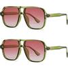 LOJUDI Occhiali da sole retrò anni '70 da donna e uomo, lenti quadrate colorate oversize vintage occhiali da sole alla moda per protezione UV400, Verde/Rosa+verde/Rosa