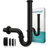 Engelbach® Sifone lavabo bagno - Tubo 200 mm 1 1/4 nero opaco con manicotto in gomma - Montaggio semplice - Modello universale