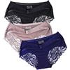 LUMoony 3 mutandine da donna in pizzo, comode, senza cuciture, a vita media, traspiranti, con pizzo