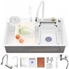 Ribanedy Lavello Cucina a Cascata in Acciaio Inossidabile 80 x 45 cm, Bianco, Lavello Cucina 1 Vasca Multifunzionale con Rubinetto a Spruzzo Estraibile e Set di Accessori