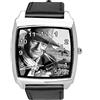TAPORT Orologio con quadrante quadrato in pelle nera per i fan del cinema occidentale, Nero , Cinturino