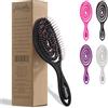 Ninabella Spazzola Capelli Districante - Spazzola Districante per Capelli Bagnati Mossi Ricci - Anti Rottura e Sciogli Nodi per Extension Donna - Design a Spirale Ergonomico - Nero con Punte Rosa