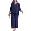 Hanna Nikole Completo da sera da donna, taglie forti, set elegante da 3 pezzi, per cocktail party, festivo, con giacca in chiffon, camicia e pantaloni a vita alta, blu navy, 58/plus