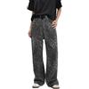 Hecatombic Pantaloni con Stampa Leopardata per Donna Jeans a Gamba Larga a Vita Alta Pantaloni Casual (Grigio,L)