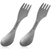 Navaris Set 2X Spork da Campeggio in Titanio - Posata 3 in 1 Forchetta Coltello Cucchiaio Ultra Leggero per Camping Trekking Picnic - Custodia Inclusa