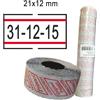 PRINTEX PACK 10 ROTOLI 1000 ETICH. 21x12mm BIANCO PERM. con RIGHE ROSSE Printex 2112RBP6ST