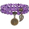 Farfume Braccialetti Chakra da donna - Bracciale con cristalli di pietre curative per donna Bracciale con pietre preziose naturali - Un set di braccialetti con doppia perla(Ametista)
