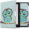 kwmobile Custodia eReader Compatibile con Kobo Aura Edition 1 Cover - eBook Reader Flip Case - turchese/marrone/menta - Civetta dormiente