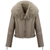 Geschallino Donna Giacca in Ecopelle Scamosciata Foderata in Sherpa Caldo Cappotto Corto Invernale con Colletto in Pelliccia 267 Khaki L