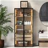 LY Mobiletto multiuso sospeso per bagno e soggiorno, armadio multiuso con ripiani, illuminazione LED e ante in vetro,74×36×155 cm, Naturale | Aosom Italy