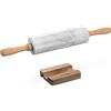 Navaris Mattarello in Marmo Bianco - Rullo Antiaderente Stendipasta Ø6x41cm con Manici e Supporto Multifunzione in Legno - Stendi Pasta Pizza Dolci