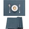 JEMIDI Set di 4 Tovagliette Americane Lavabili Cotone - Tovaglietta Americana Stoffa - per Colazione Pranzo Merenda - Certificazione Oeko-Tex - Doppio Orlo - Effetto Lino - Blu