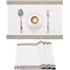 JEMIDI Set di 4 Tovagliette Americane Lavabili Cotone - Tovaglietta Americana Stoffa - per Colazione Pranzo Merenda - Certificazione Oeko-Tex - a Coste con Bordo - Naturale Bianco