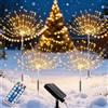 XRR Luci Solari per Giardino, 4 Pezzi 120 LED Solare Fuochi D'artificio IP65 Impermeabile 8 Modalità Luce Solare Led Esterno per Giardino Sentieri Terrazze Prato Natale Décor(Bianco caldo)