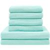 ZOLLNER Set di asciugamani - 4 asciugamani da bagno 50x100 cm e 2 teli doccia 70x140 cm - super assorbenti - verde menta - con gancetto - lavabili a 60°C - cotone - qualità d'albergo