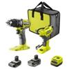 Ryobi Kit trapano a percussione brushless e compressore portatile ryobi - con 2 batterie 18v 2ah