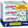 Aquafresh Dentifricio Tripla Protezione per tutta la Famiglia, Gengive Sane, Smalto Forte, Alito Fresco, Gusto Eucalipto Lime e Menta, Pacco da 12 x 75ml