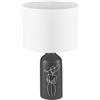 EGLO Lampada da tavolo Vinoza, lampada da comodino con paralume, in ceramica nera con motivo e tessuto in bianco, lampada deco per camera da letto o soggiorno, attacco E27