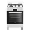 Beko Cucina a Gas 4 Fuochi Forno Elettrico Ventilato con Grill Larghezza x Profondità 60x60 cm con Coperchio in Vetro colore Bianco - FBE62310GW