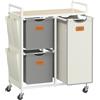 VASAGLE Cesto Portabiancheria 3 Scomparti, Porta Biancheria 100 L, Carrello per Biancheria con Piano, Sacchi, Tasche Laterali, 6 Etichette, Beige Naturale, Grigio Tortora e Bianco Crema BLH202G01