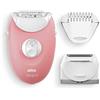 Braun Silk-épil 3 SE 3-440 Epilatore Elettrico con Cavo 3-in-1, Epilatore Donna, Rasoio, Bianco/Rosa