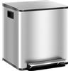 HOMCOM Bidone Immondizia a 2 Sezioni da 15L a Pedale con Coperchio Silenzioso, in Acciaio Inox e PP, 41.8x36.7x44 cm
